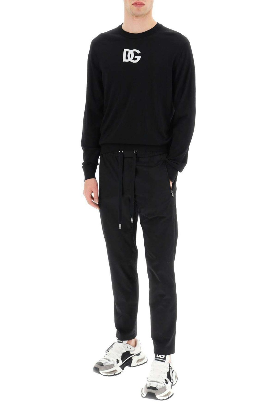 Men * | Wool-Blend Sweater With Logo Dolce & Gabbana Best Sale Black