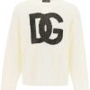 Men * | Crewneck Pullover With Jacquard Logo Dolce & Gabbana Limited Edition White