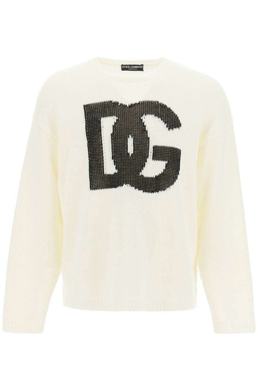 Men * | Crewneck Pullover With Jacquard Logo Dolce & Gabbana Limited Edition White