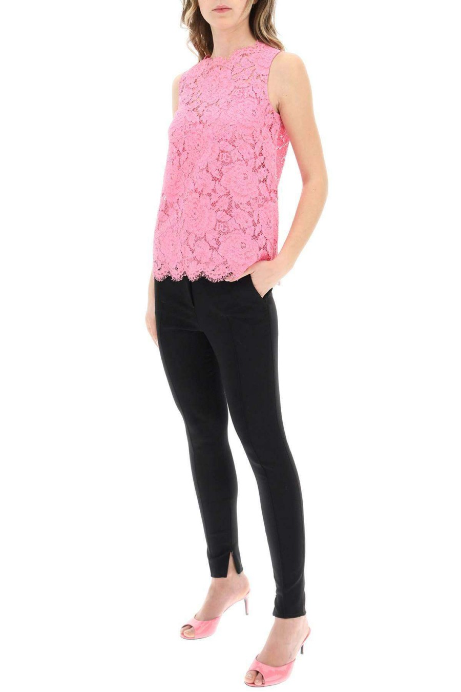 Women * | Branded Stretch Lace Top Dolce & Gabbana Special Style Pink