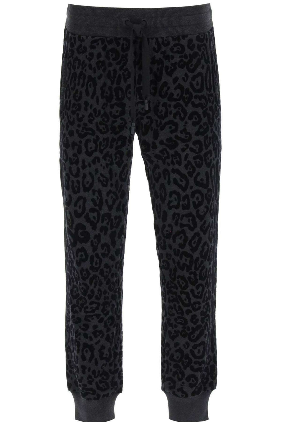 Men * | Flocked Leopard Joggers Dolce & Gabbana Hot Selling Black