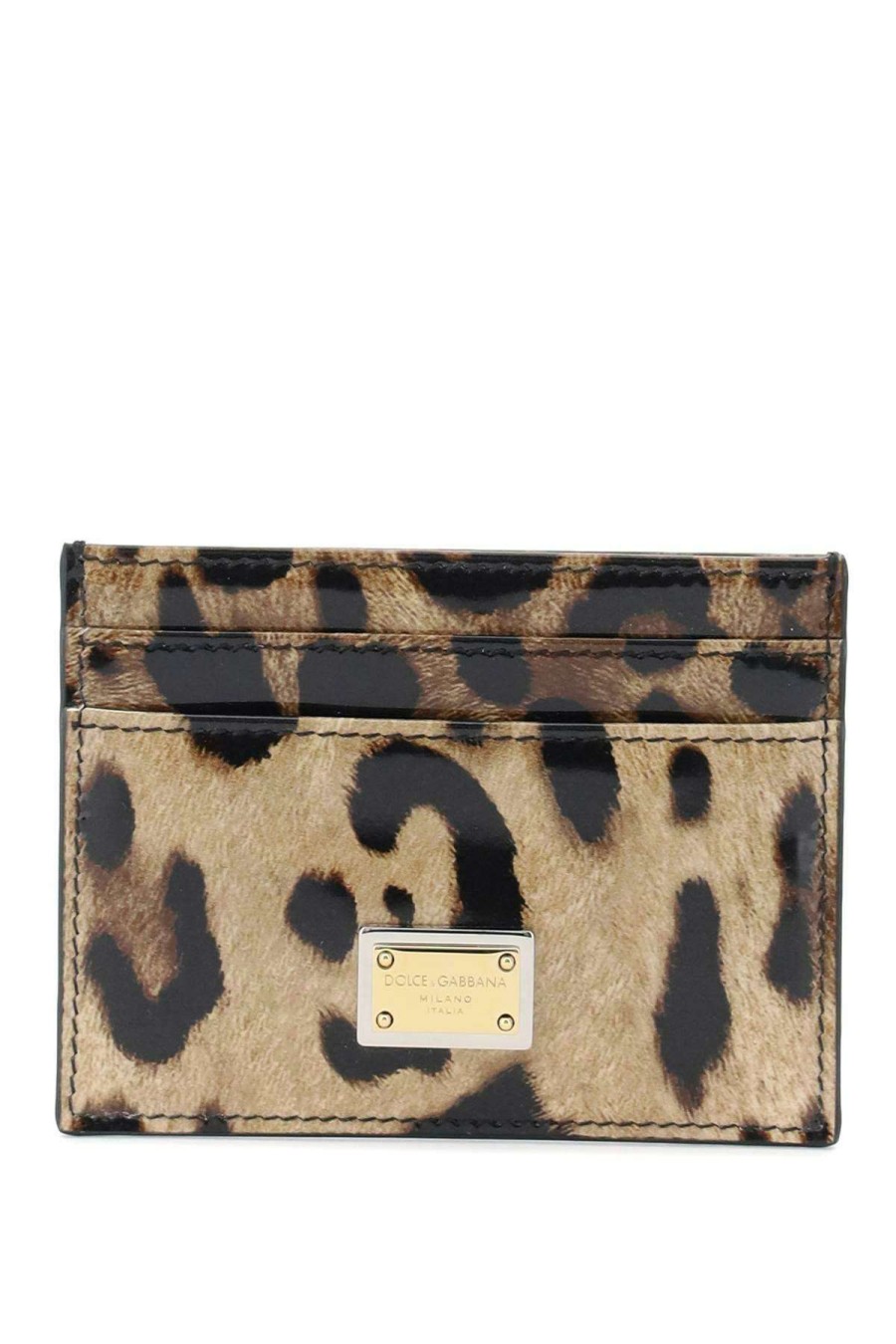 Women * | Leopard Print Leather Cardholder Dolce & Gabbana Online Sales Beige/Black