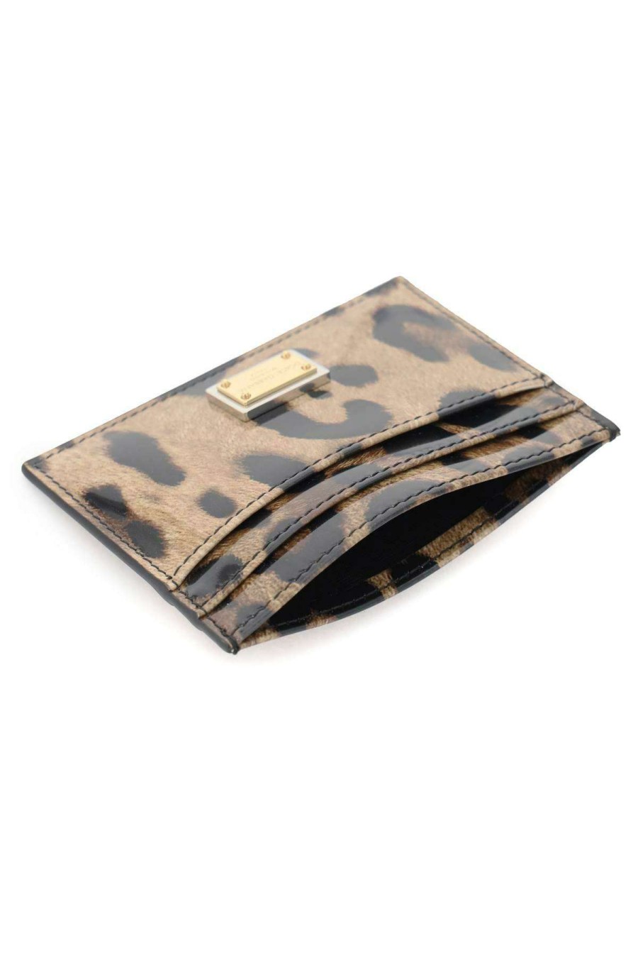 Women * | Leopard Print Leather Cardholder Dolce & Gabbana Online Sales Beige/Black