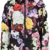 Women * | Short Hooded Puffer Jacket With Hydrangea And Flower Print Dolce & Gabbana Excellent Quality Black/Purple