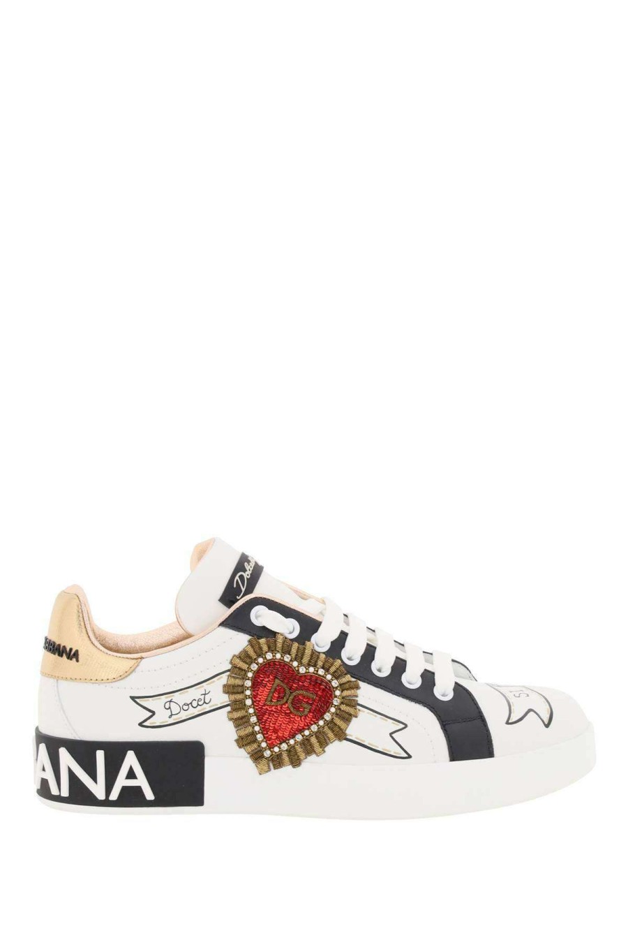 Women * | Portofino Sneakers With Dg Heart Dolce & Gabbana Online Sales White/Black/Red