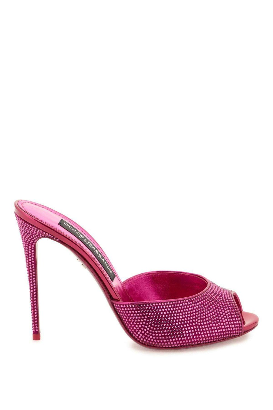 Women * | Satin Mules With Rhinestones Dolce & Gabbana Attractive Fuchsia