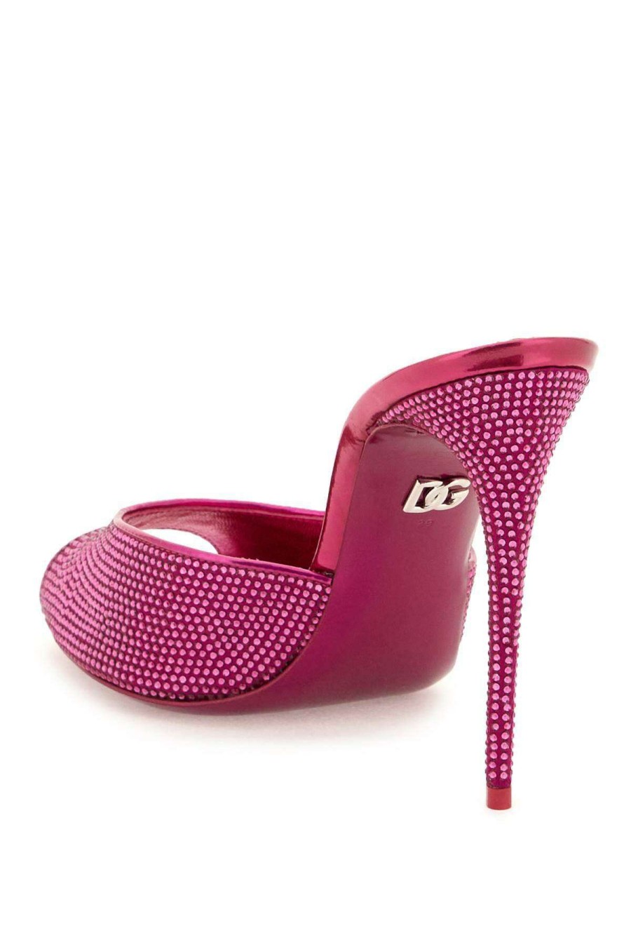 Women * | Satin Mules With Rhinestones Dolce & Gabbana Attractive Fuchsia