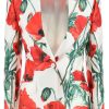 Women * | Poppy Print Shantung Turlington Jacket Dolce & Gabbana 100% Guarantee White/Red/Green