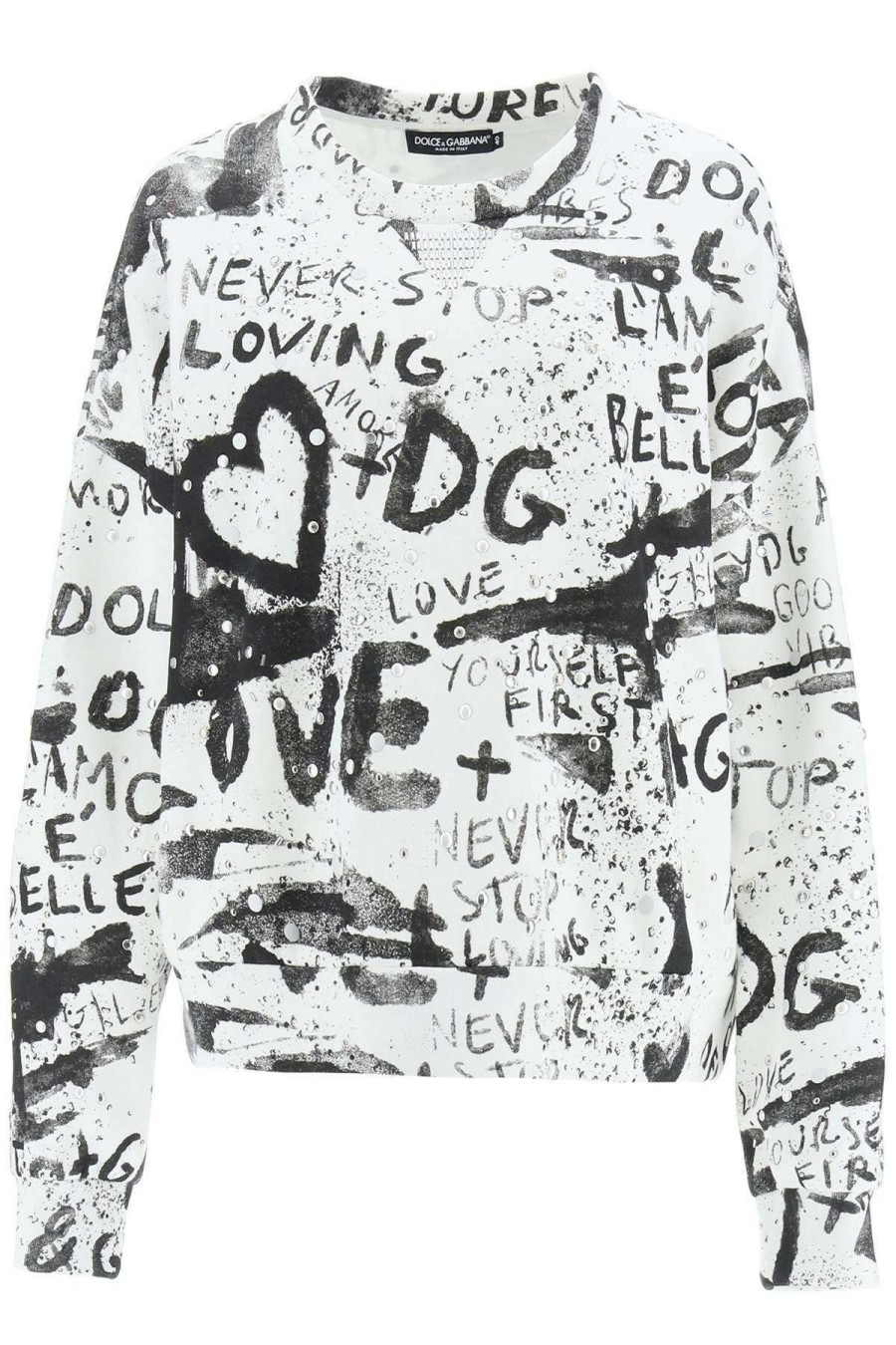 Women * | Dg Graffiti Sweatshirt With Studs And Pearls Dolce & Gabbana Online Sales White/Black