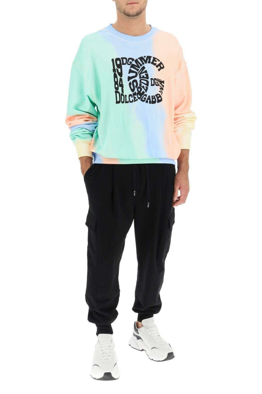 Men * | Tie-Dye Sweatshirt With Logo Dolce & Gabbana Shop Pink/Green/Light Blue