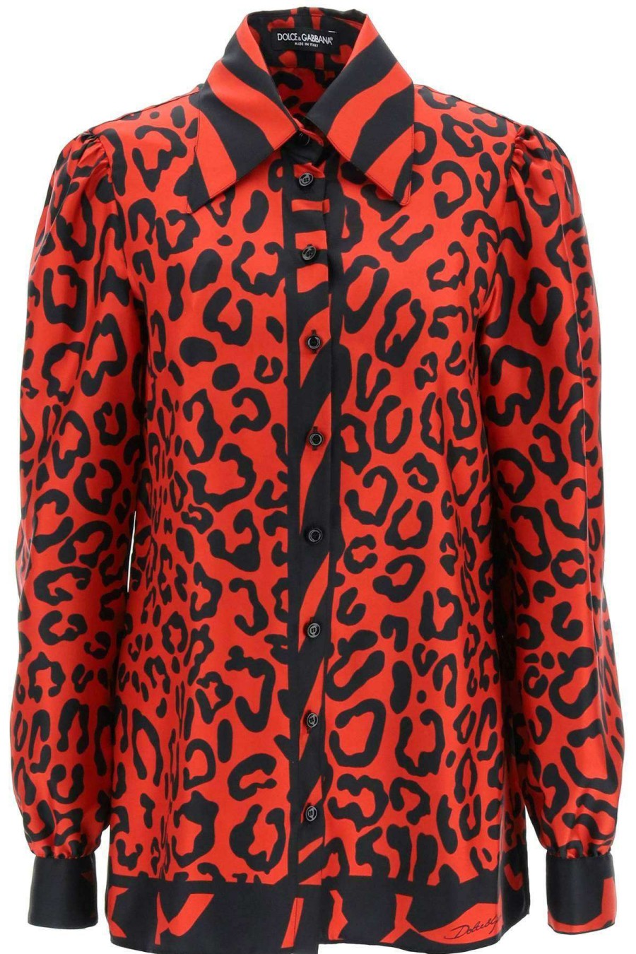 Women * | Leopard And Zebra Print Silk Shirt Dolce & Gabbana Hot Selling Black/Red