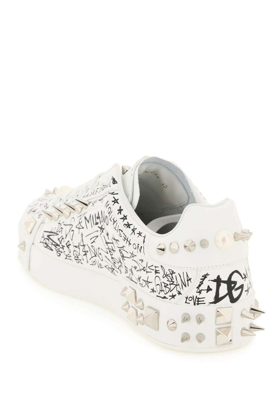 Men * | Leather Portofino Sneakers With Studs Dolce & Gabbana Hot Selling White/Black