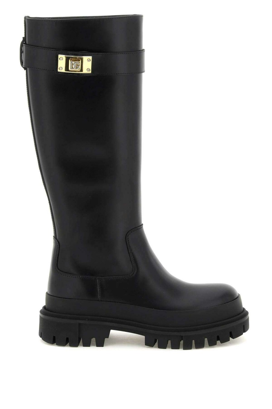 Women * | Leather Antik Boots With Branded Closure Dolce & Gabbana Excellent Quality Black