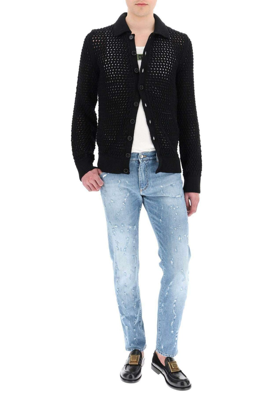 Men * | Mesh-Stitch Cardigan Dolce & Gabbana Online Black