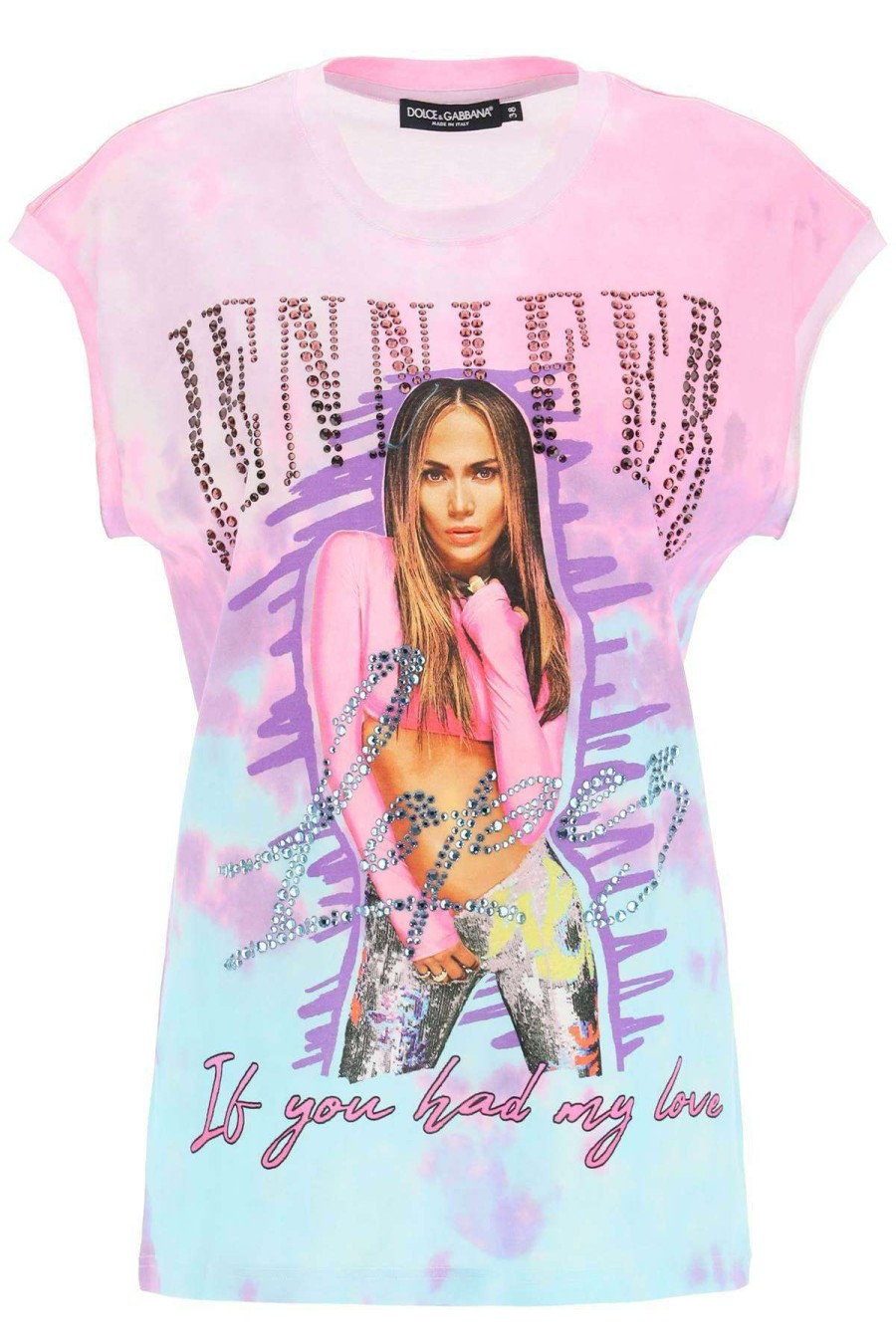 Women * | J.Lo Tie-Dye T-Shirt With Crystals Dolce & Gabbana Original Pink/Light Blue/Purple