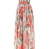 Women * | Carnation Print Long Silk Dress Dolce & Gabbana Online Sales White/Pink