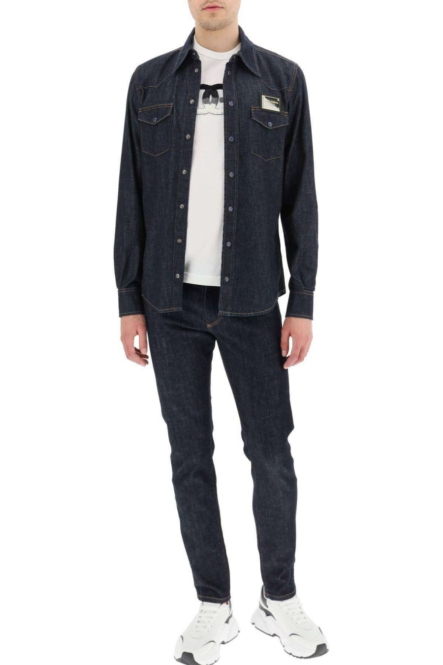 Men * | Western Denim Shirt Dolce & Gabbana Latest Blue