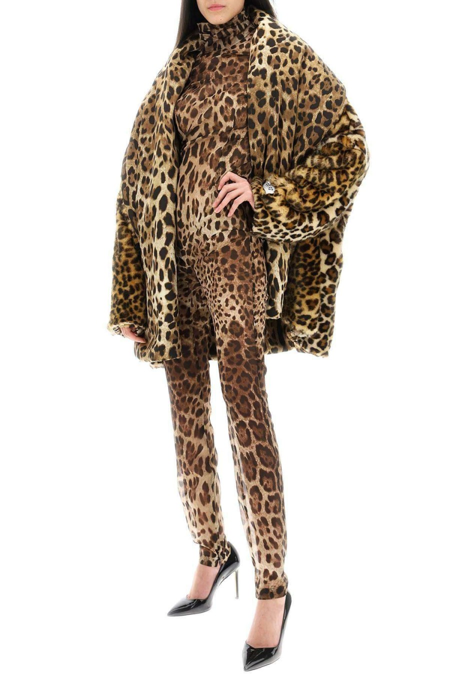 Women * | Leopard Print Faux Fur Cape Coat Dolce & Gabbana Exclusive Design Beige/Brown