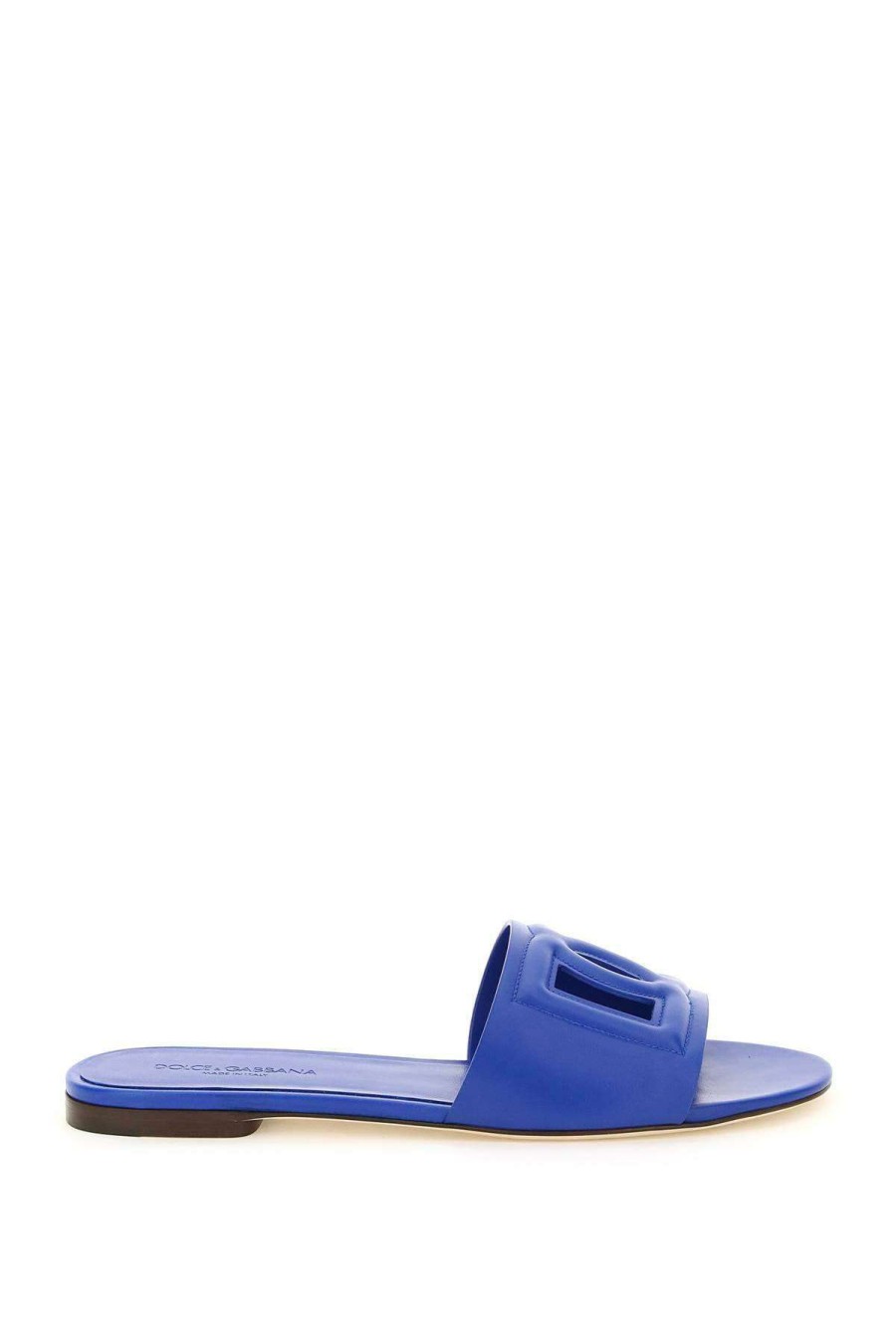 Women * | Leather Sliders With Logo Dolce & Gabbana Online Store Blue