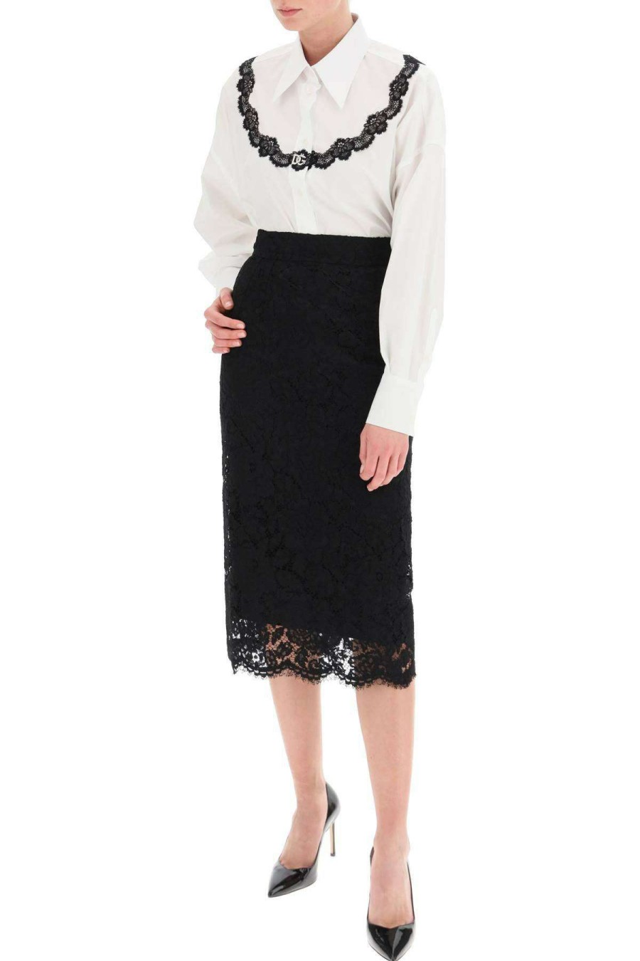 Women * | Midi Lace Pencil Skirt Dolce & Gabbana Online Sales Black