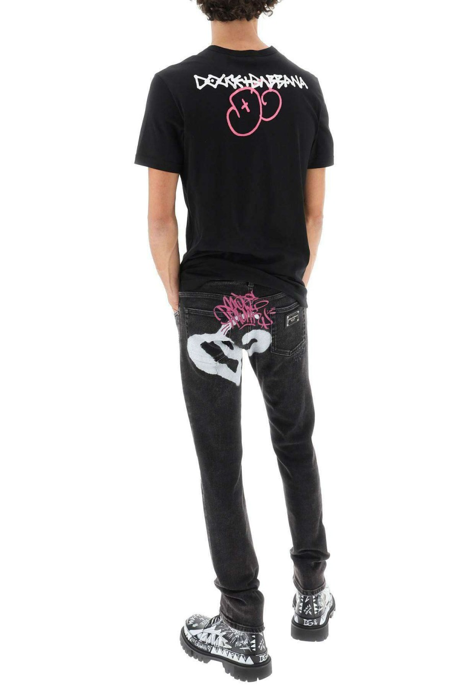 Men * | Graffiti Slim Fit Jeans Dolce & Gabbana Special Style Black