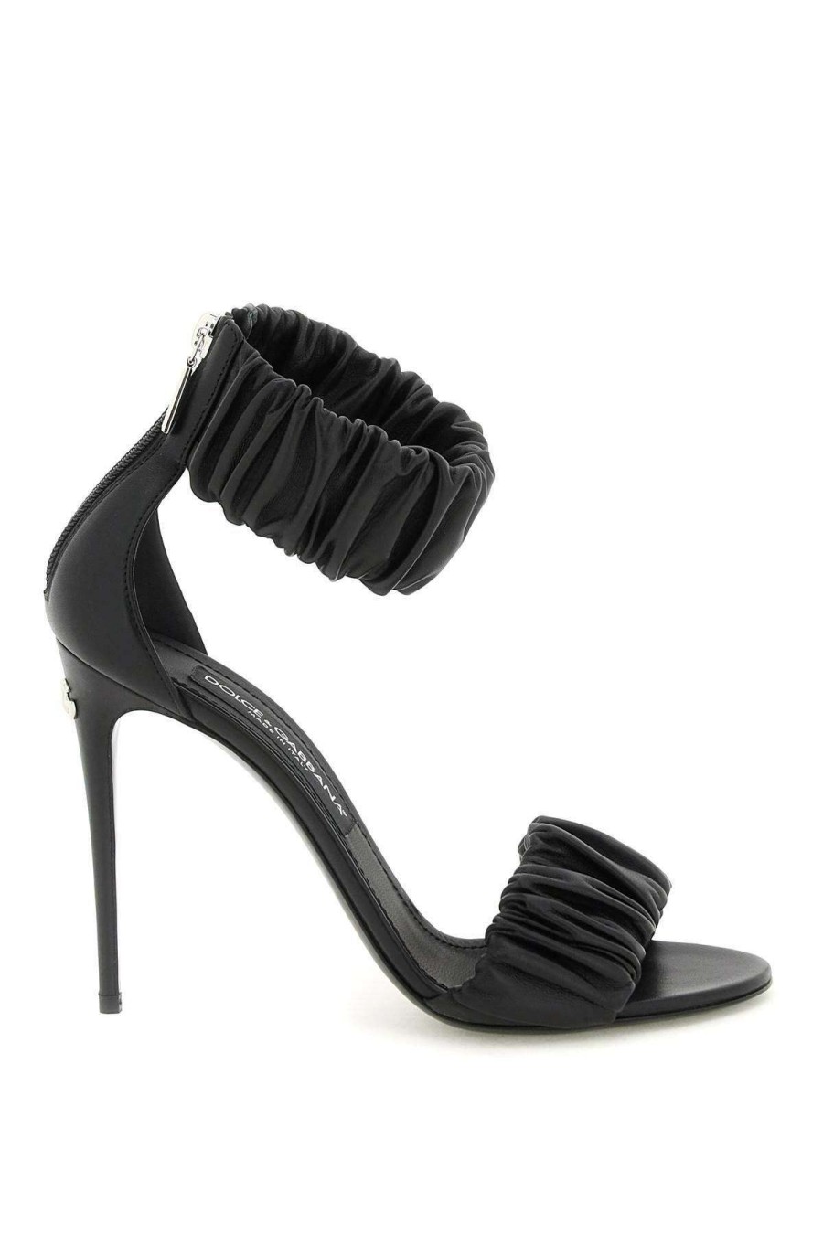 Women * | Ruffled Nappa Leather Sandals Dolce & Gabbana Hot Selling Black