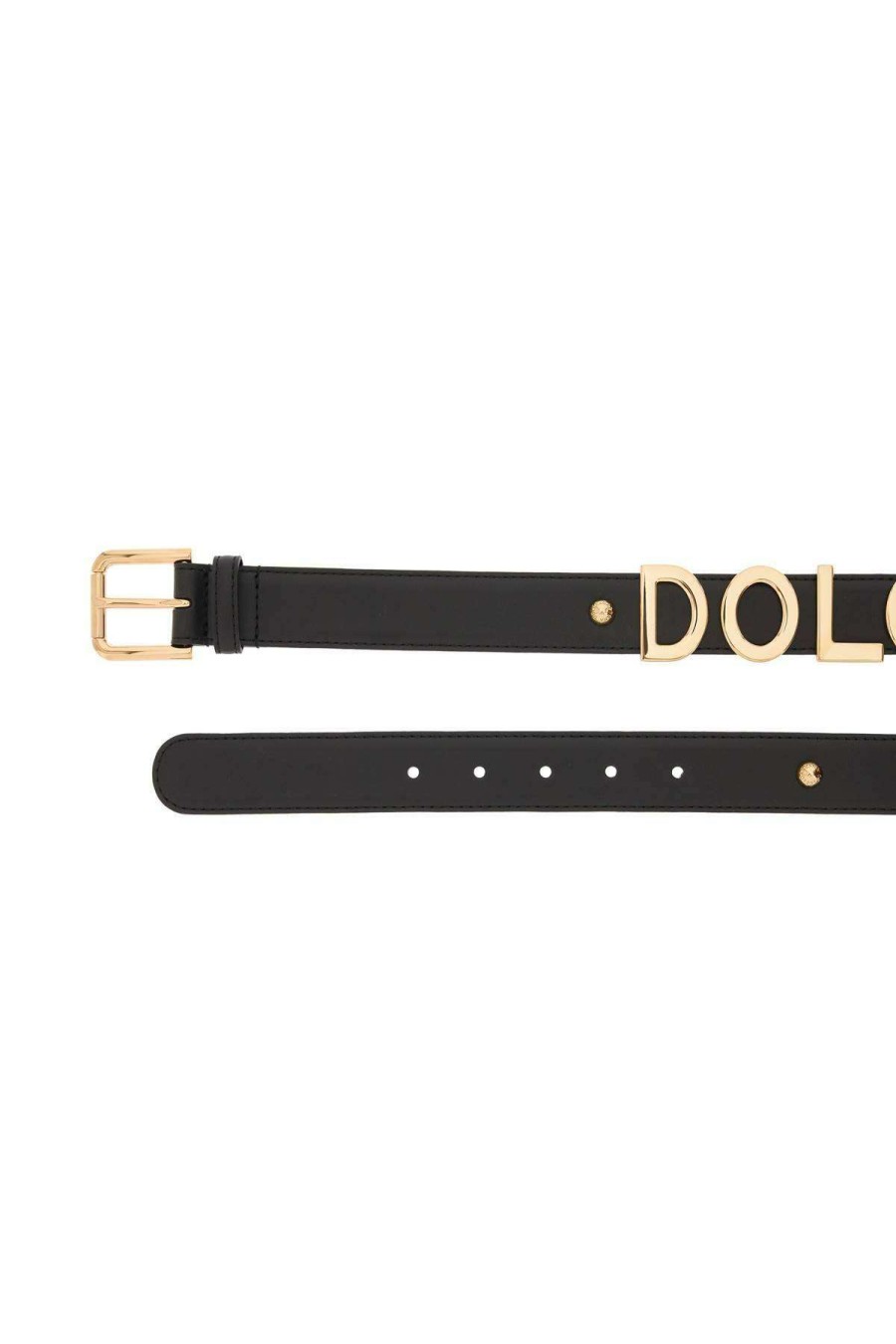 Women * | Lettering Logo Leather Belt Dolce & Gabbana Online Sales Black/Gold