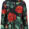 Women * | Red Rose Print Hooded Puffer Jacket Dolce & Gabbana Outlet Black/Red/Green