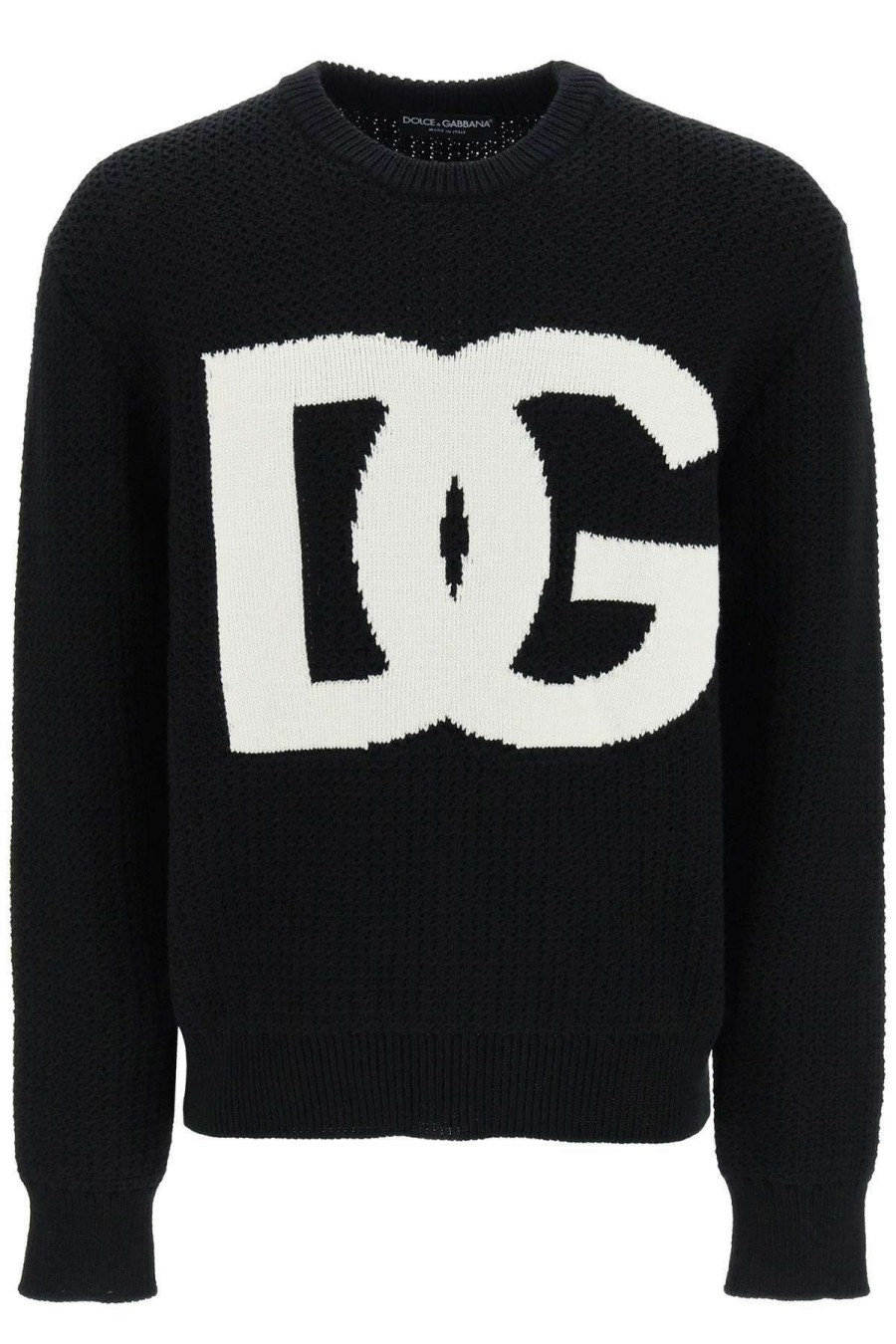 Men * | Crewneck Pullover With Jacquard Logo Dolce & Gabbana Special Style Black