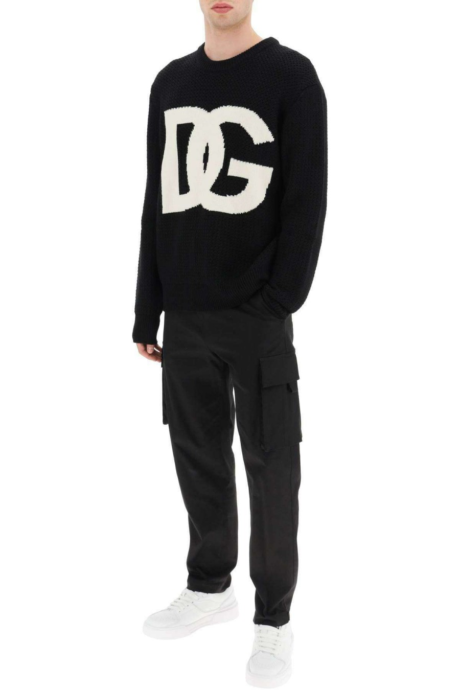 Men * | Crewneck Pullover With Jacquard Logo Dolce & Gabbana Special Style Black