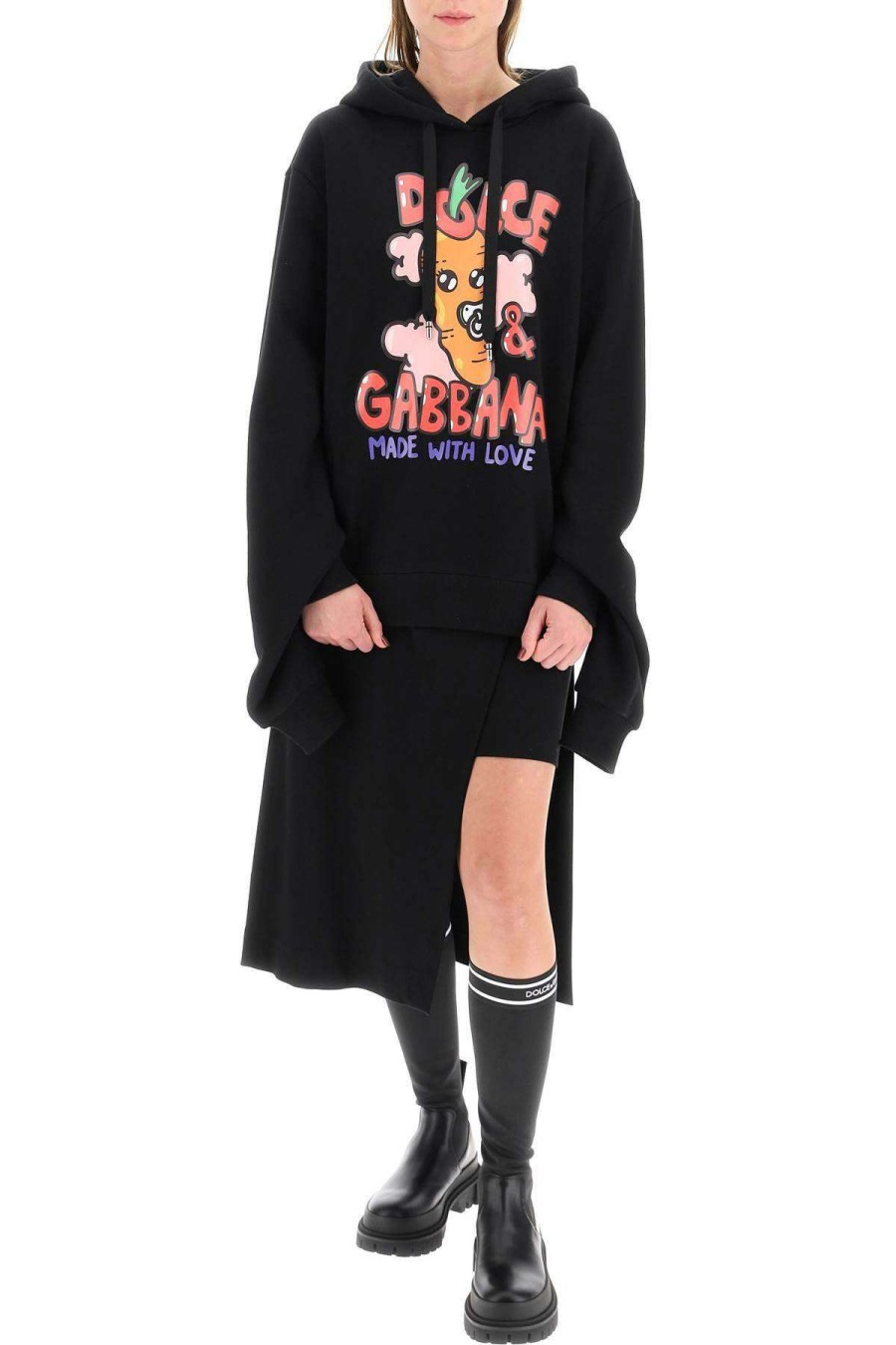 Women * | Printed Sweatshirt With Double Cuffs Dolce & Gabbana Store Black