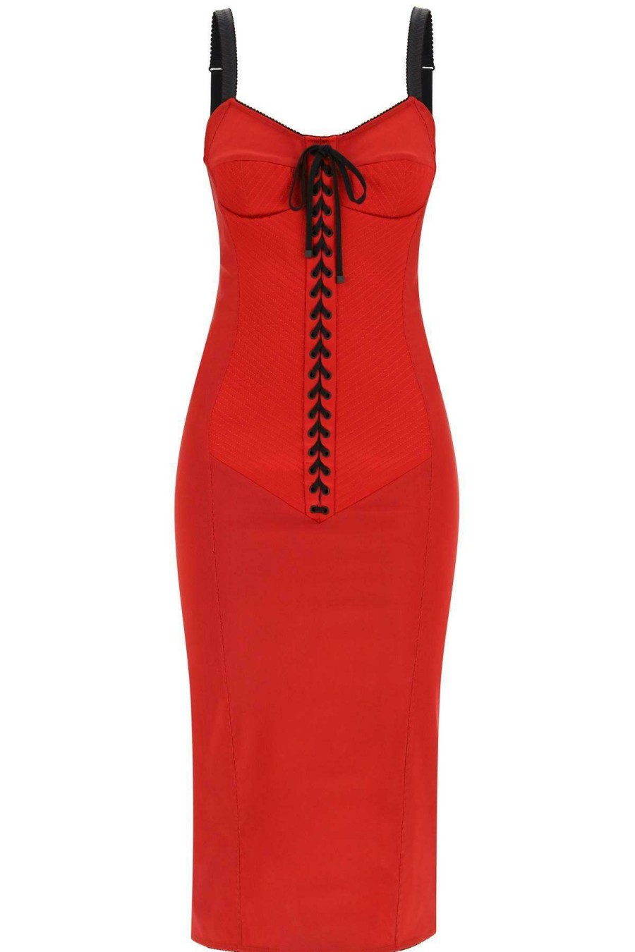 Women * | Longuette Dress With Bustier Detail Dolce & Gabbana Large Choice Red