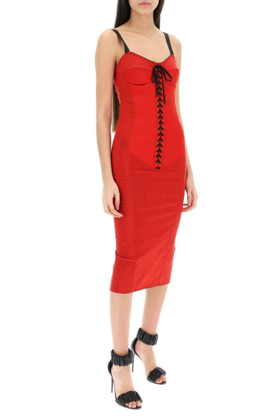 Women * | Longuette Dress With Bustier Detail Dolce & Gabbana Large Choice Red