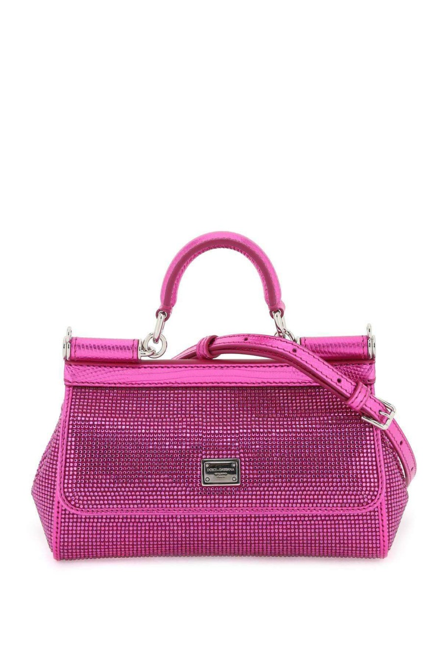 Women * | Small 'Sicily' Satin Bag With Rhinestones Dolce & Gabbana Best Sale Fuchsia