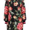 Women * | Rose Print Long Puffer Jacket Dolce & Gabbana Attractive Black/Pink/Green