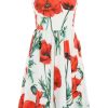 Women * | Popeline Midi Dress All-Over Poppy Print Dolce & Gabbana Special Style White/Red/Green