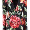 Women * | Double-Breasted Blazer In Rose Print Jersey Dolce & Gabbana Online Black/Green/Pink