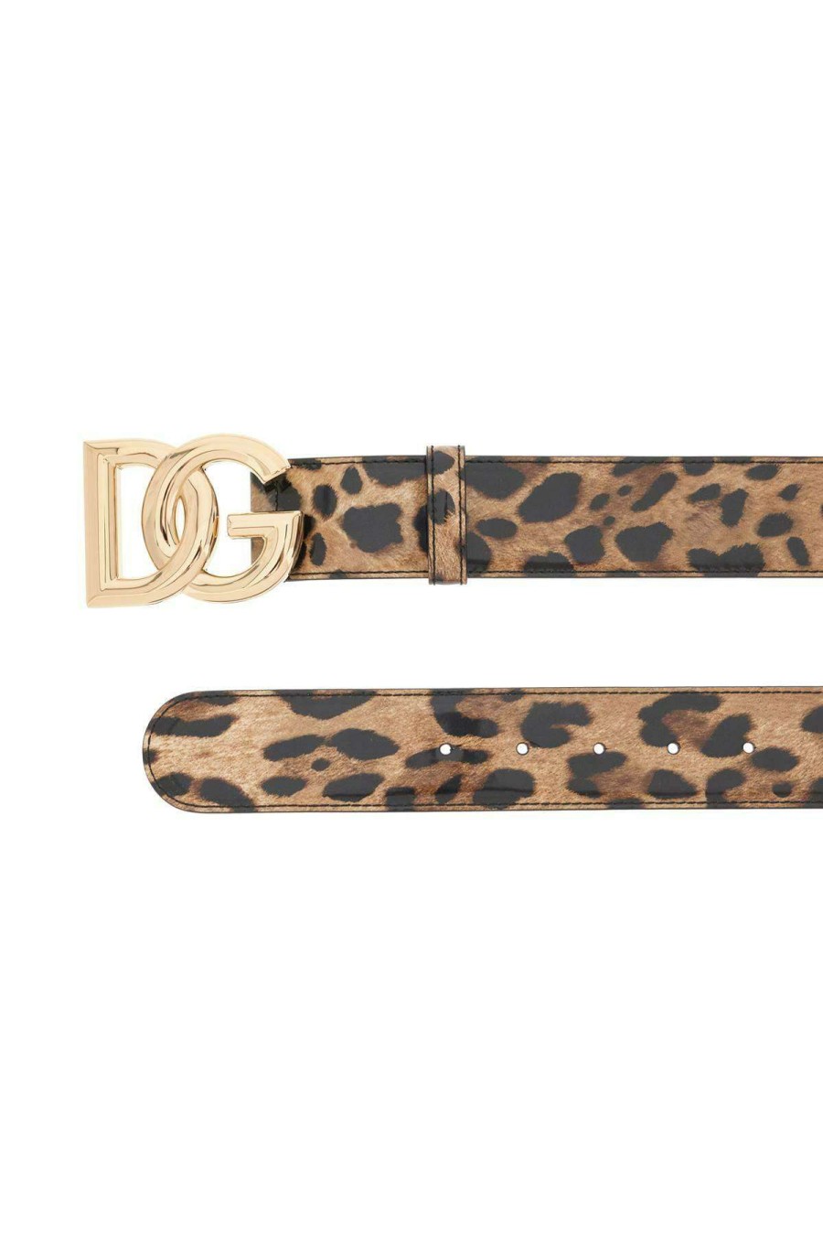 Women * | Glossy Leather Belt With Leopard Print And Dg Logo Dolce & Gabbana Special Style Beige/Black