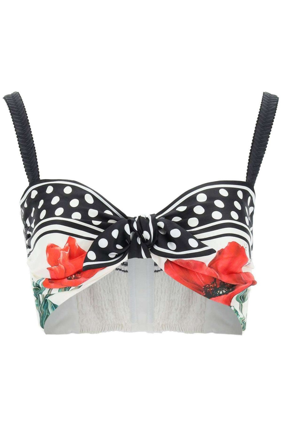 Women * | Polka Dot And Poppy Bralette Top Dolce & Gabbana Low Price White/Black/Red