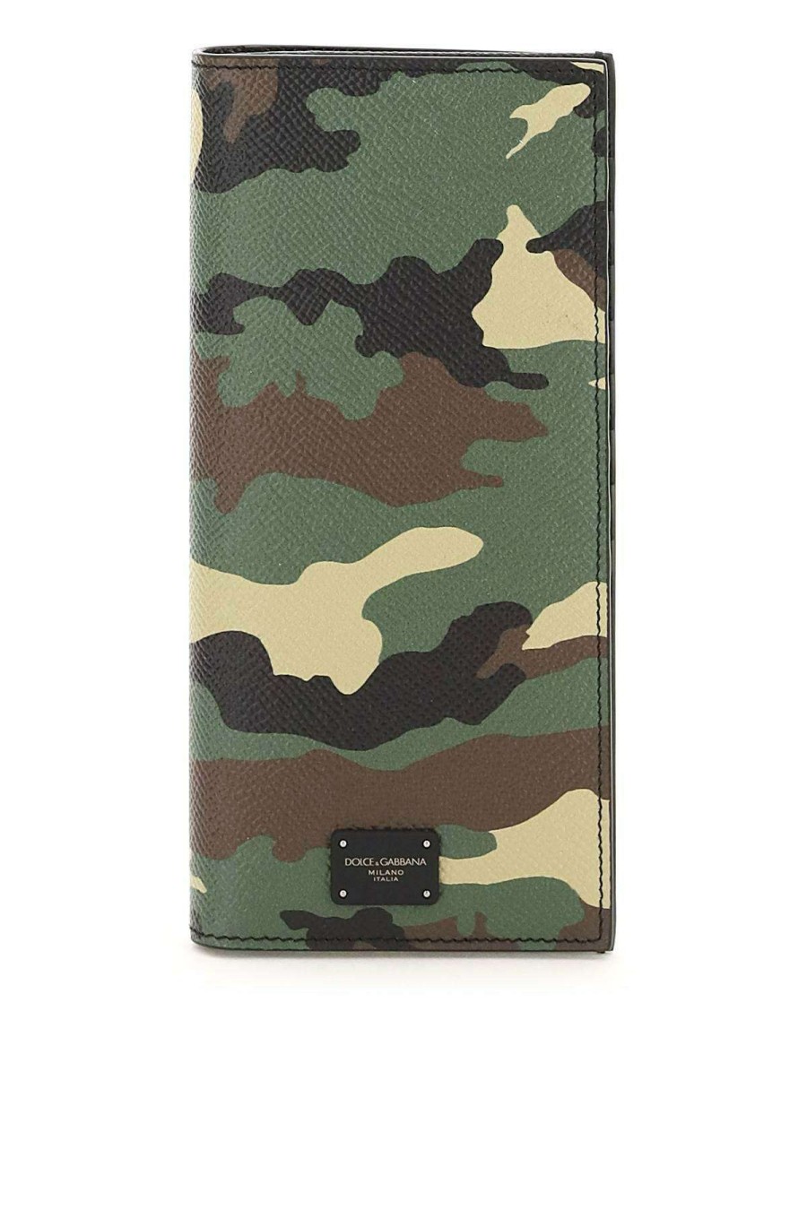 Men * | Camouflage Dauphine Leather Vertical Wallet Dolce & Gabbana Tendy Style Green/Brown/Black