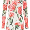 Women * | Long-Sleeved Sheath Dress Carnation Print Dolce & Gabbana Gift Selection White/Pink/Green