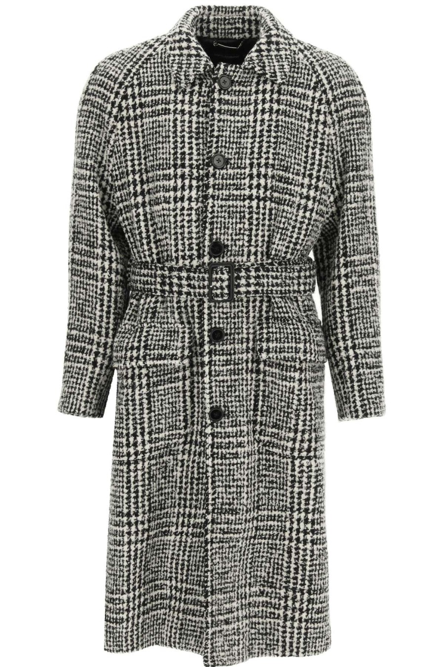 Men * | Glen Plaid Wool Coat Dolce & Gabbana Special Style White/Black