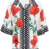 Women * | Short-Sleeved Silk Shirt With Poppy And Polka Dot Print Dolce & Gabbana Original White/Red