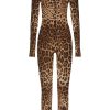 Women * | Leopard Print Silk Chiffon Jumpsuit Dolce & Gabbana Hot Selling Brown/Beige