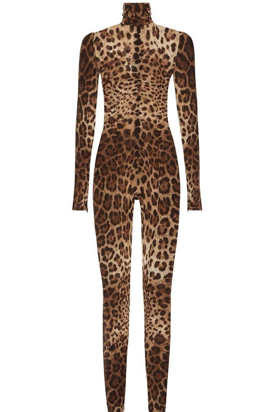 Women * | Leopard Print Silk Chiffon Jumpsuit Dolce & Gabbana Hot Selling Brown/Beige