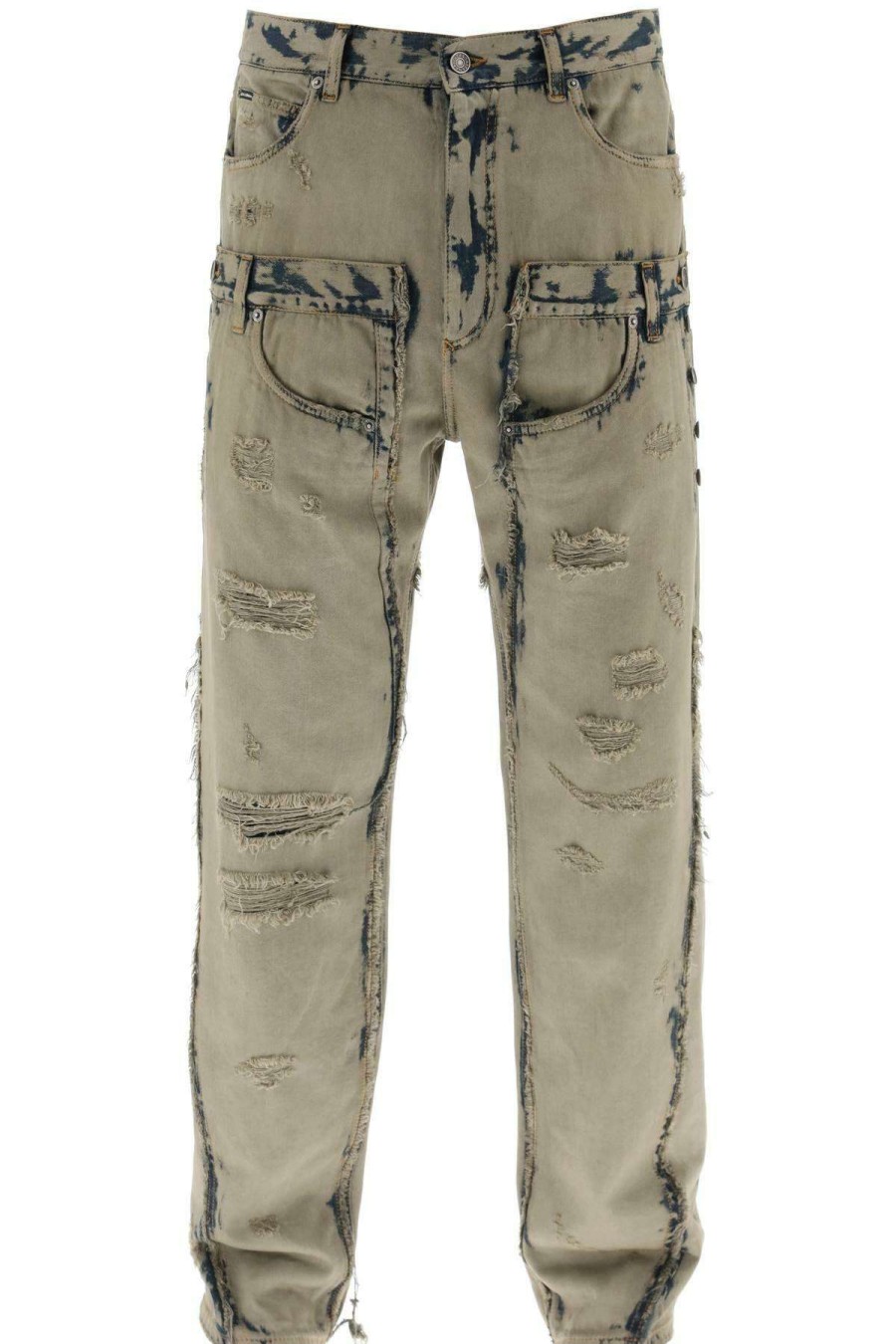 Men * | Overdyed Patchwork Jeans Dolce & Gabbana Exclusive Design Brown