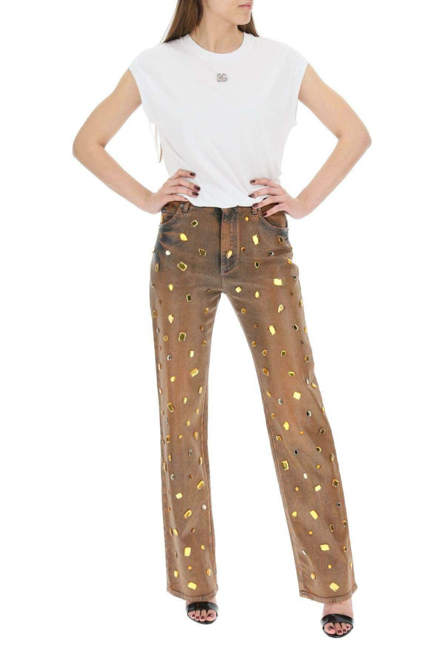 Women * | Jeans With Rhinestones Dolce & Gabbana Cheap Online Brown