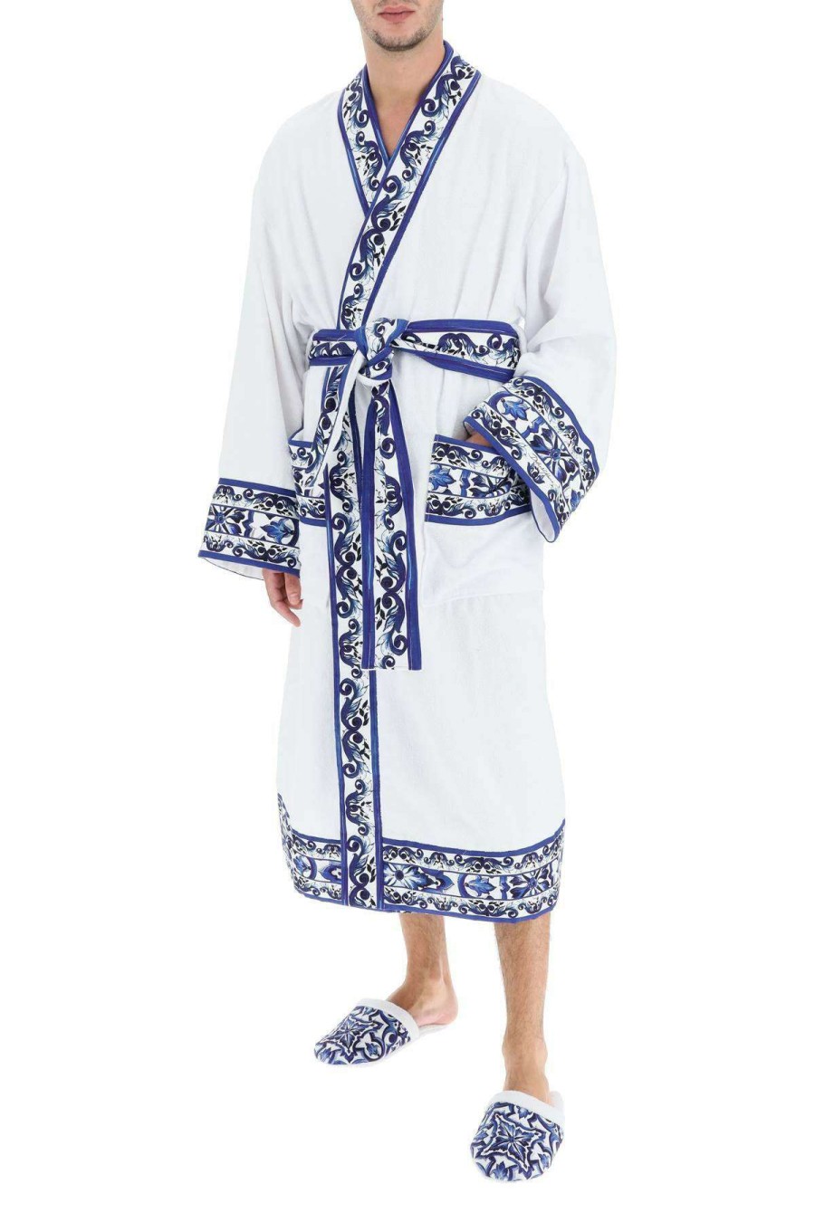 Men * | Blu Mediterraneo' Bathrobe Dolce & Gabbana Excellent Quality White/Blue