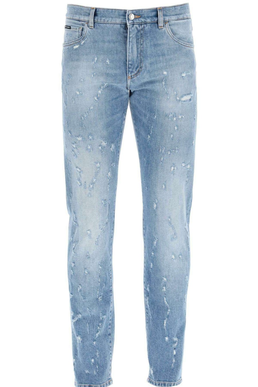 Men * | Slim Fit Jeans With Abrasions Dolce & Gabbana Exclusive Design Blue