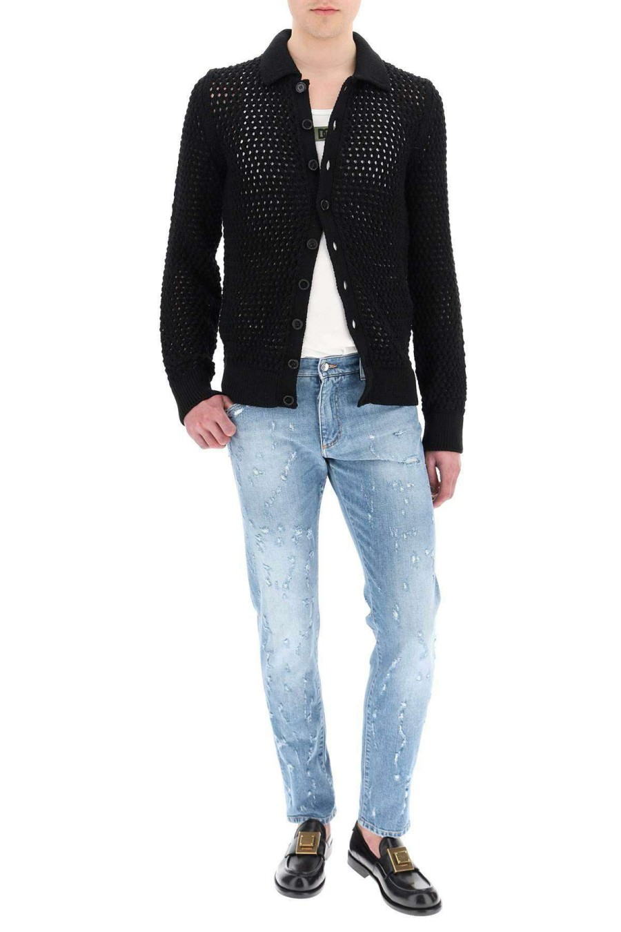 Men * | Slim Fit Jeans With Abrasions Dolce & Gabbana Exclusive Design Blue